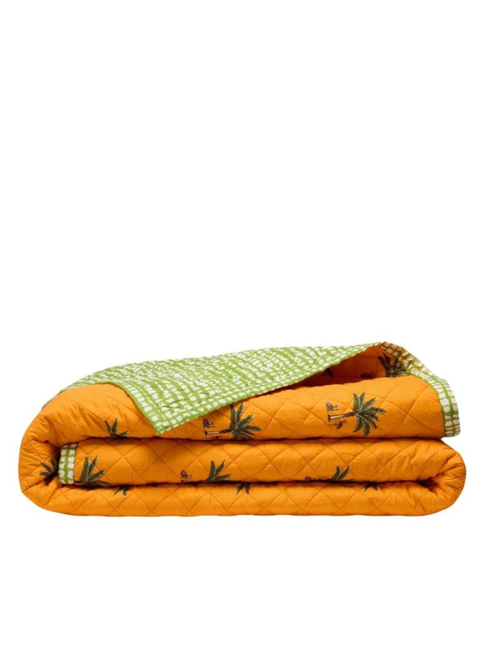 NWT Coniglio Palm Beach Reversible Quilt Palm Orange / Wavy Gingham Green Queen
